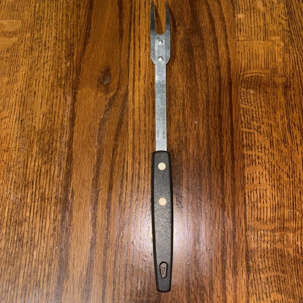 Vtg Ekco Forge Meat Fork Carving Serving 11.5 Black Riveted Handle Stainless USA